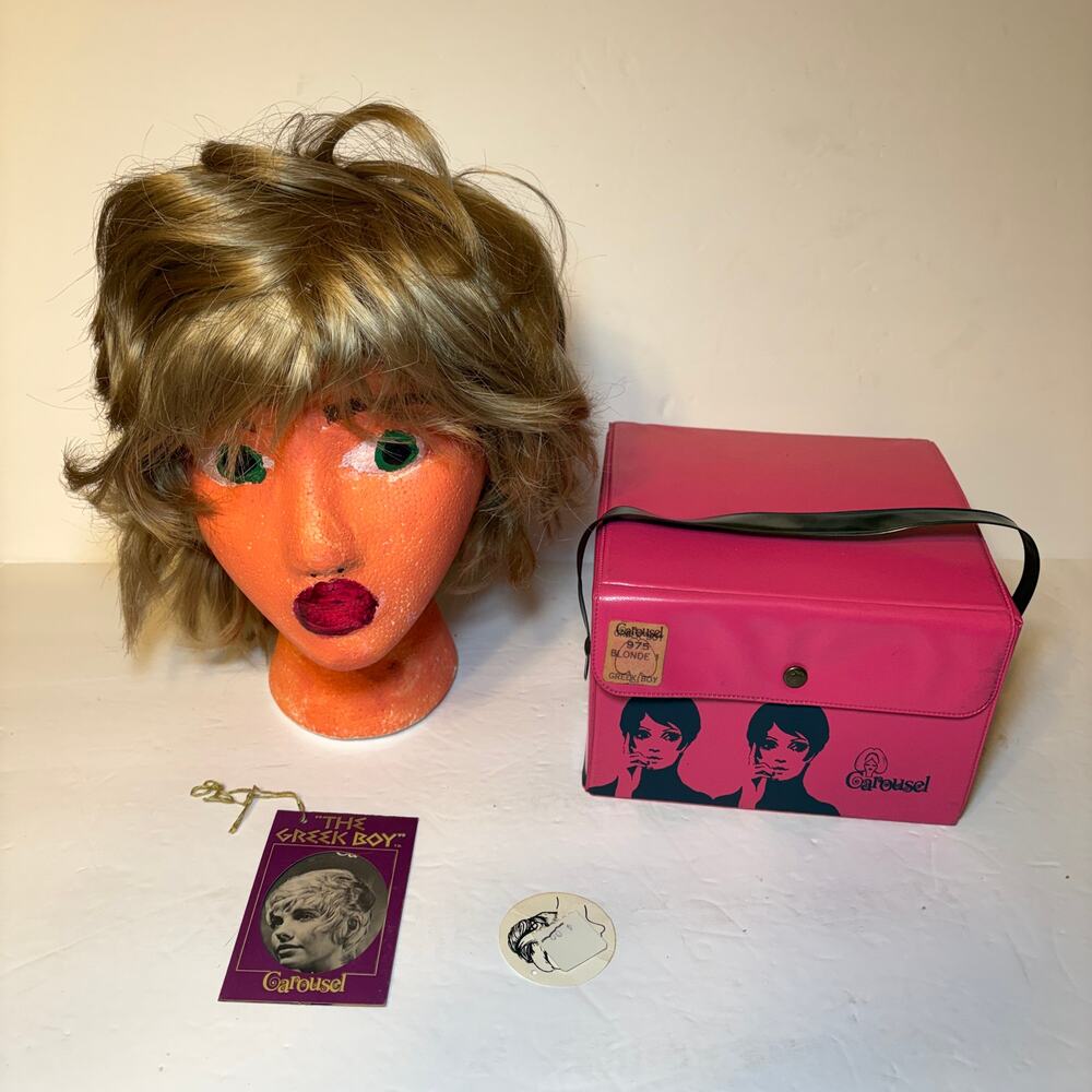 Vintage Carousel Greek Boy Short Blond Wig & Case Original Tags 1970s Perfect